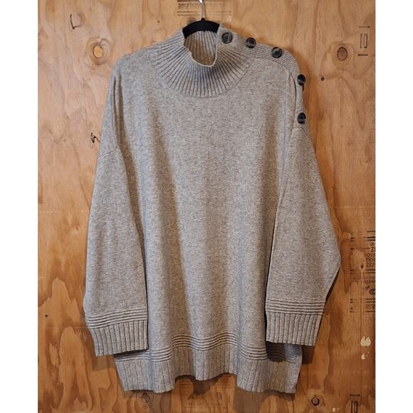 by Anthropologie Sweater Women's 3X Mocha Brown Button Accent Mock Neck Cozycore - Picture 2 of 14